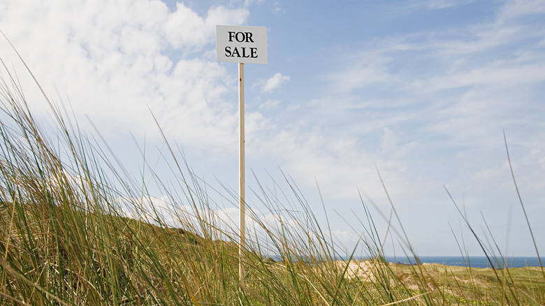 For sale sign on beach.