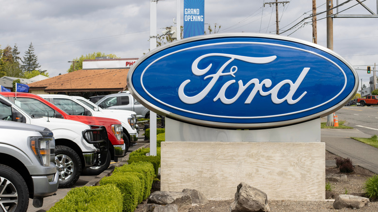 Ford sign is seen at a Ford dealership store in Beaverton, Oregon.