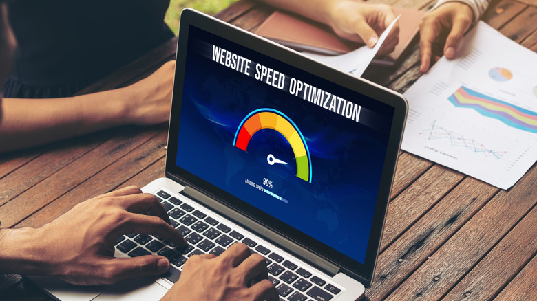 Computer software evaluating website loading speed.