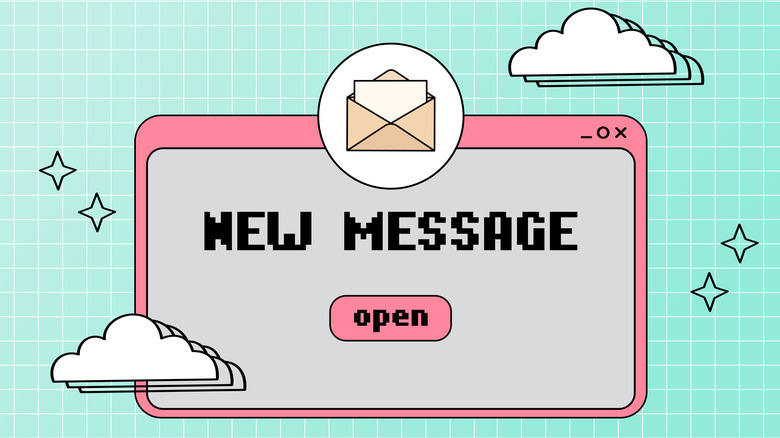 New message popup window in retro computer aesthetic.