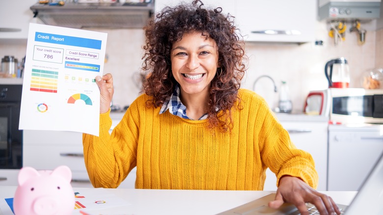 A woman checking her credit