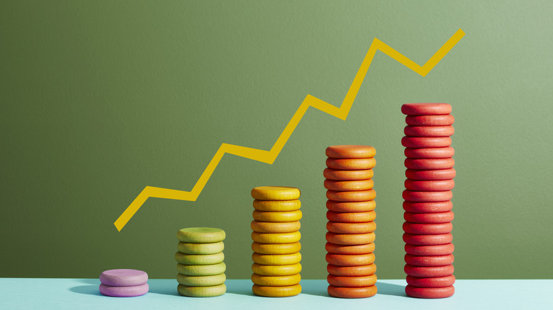 Upward trending stacks of colored chips