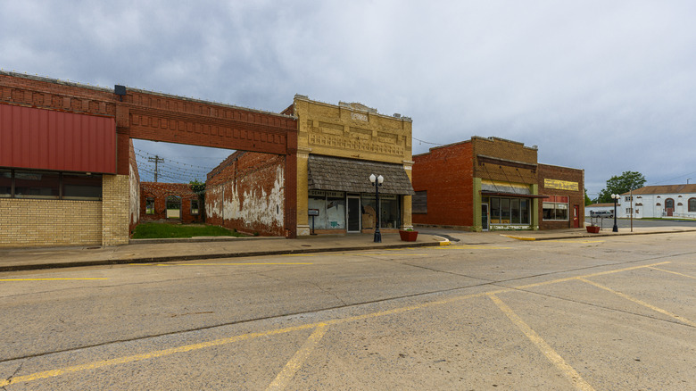 a row of empty storefronts in Geary, Oklahoma