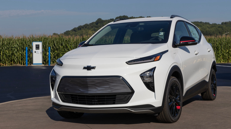 Parked white Chevrolet Bolt EUV