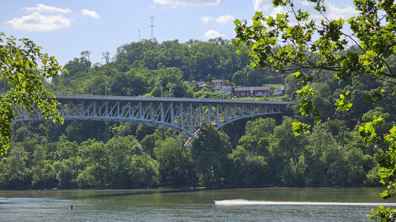 The Monongahela River and Homestead Grays Bridge from The Waterfront in Homestead, Pennsylvania