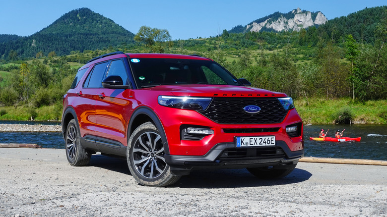 a red Ford Explorer