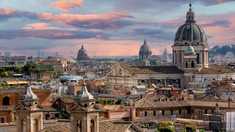 Aerial panoramic cityscape of Rome, Italy, Europe.