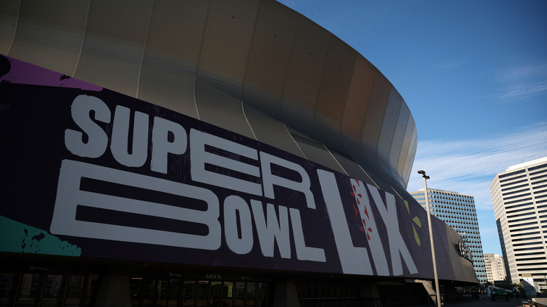 The Ceasars Superdome with Super Bowl LIX signage