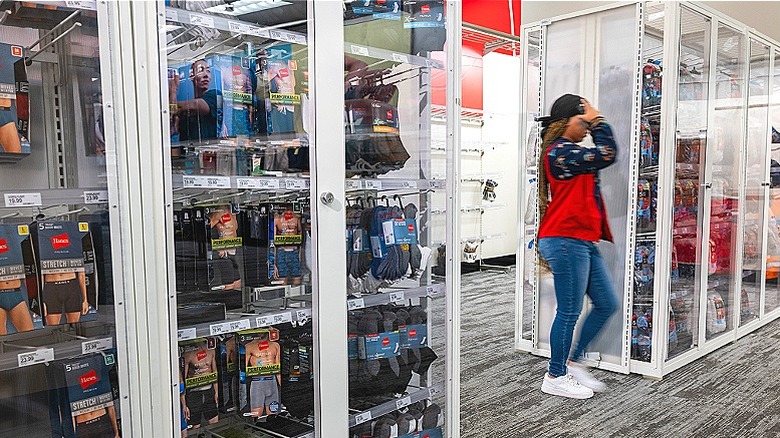 Target products in plexiglass cases