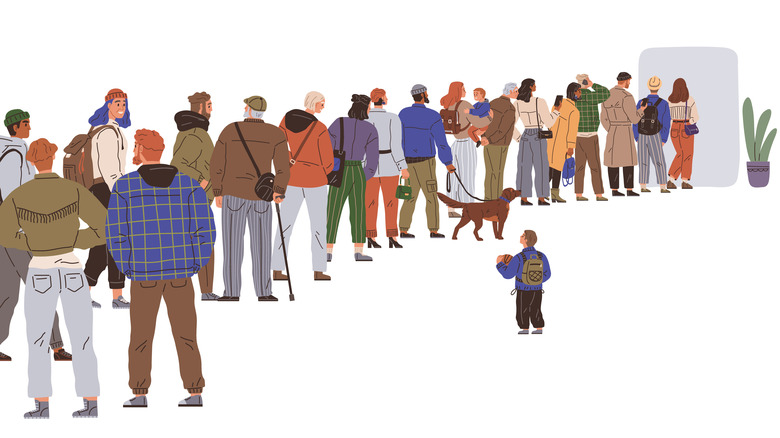 a long line of drawn people