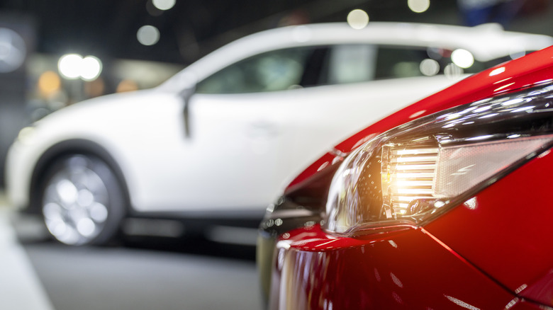 closeup of a new car's headlight