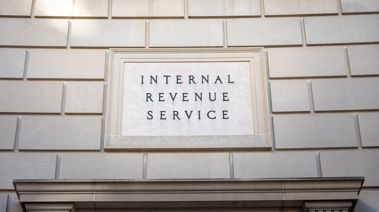 Internal Revenue Service Lettering on side of headquarters in Washington, DC