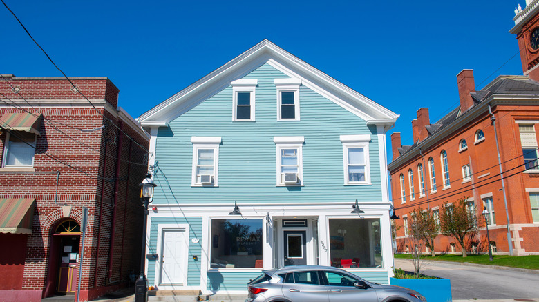 A colorful home on a street