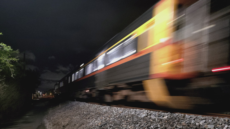 train speeding down the tracks