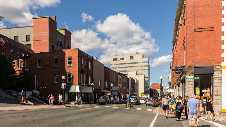St. John's downtown with lots of people crossing the street