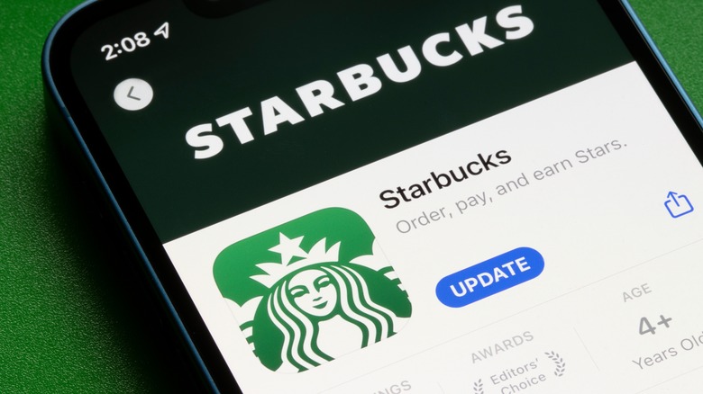 Starbucks app is seen in the App Store on an iPhone.