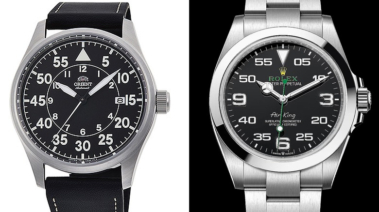 Orient RN-AC0H03B Flight on left and Rolex Air-King with green hand on right