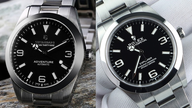 Steinhart Ocean 39 on left and Rolex Explorer on right