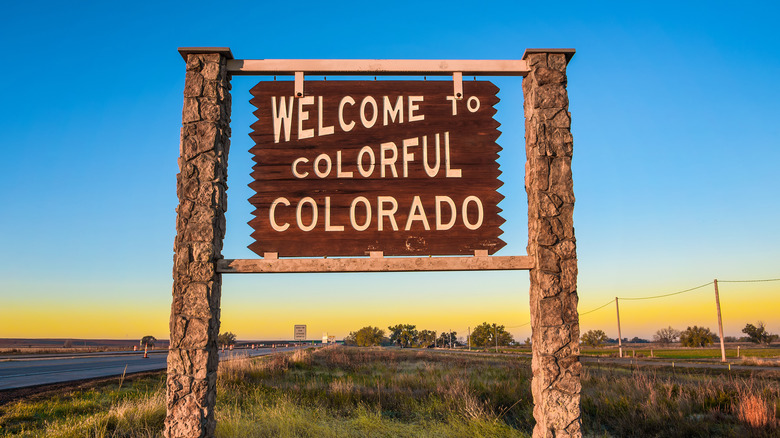 Welcome to colorful Colorado street sign situated along Interstate I-76 before entering Sedwick County.