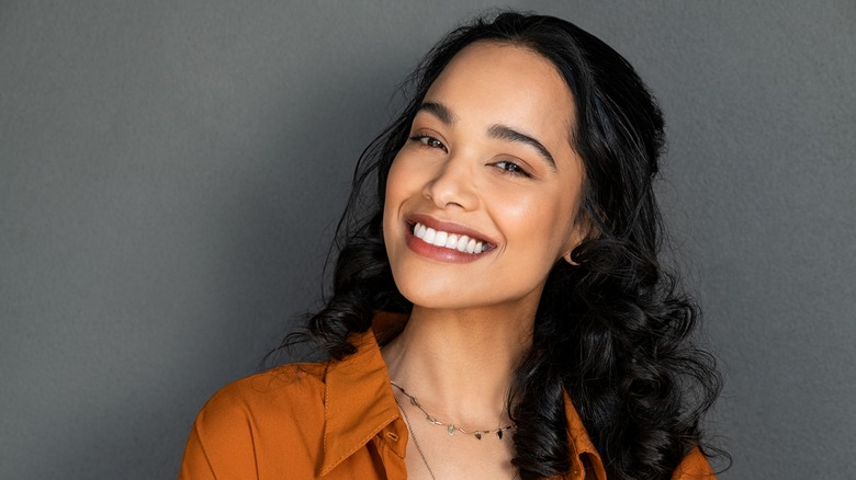 a woman smiling