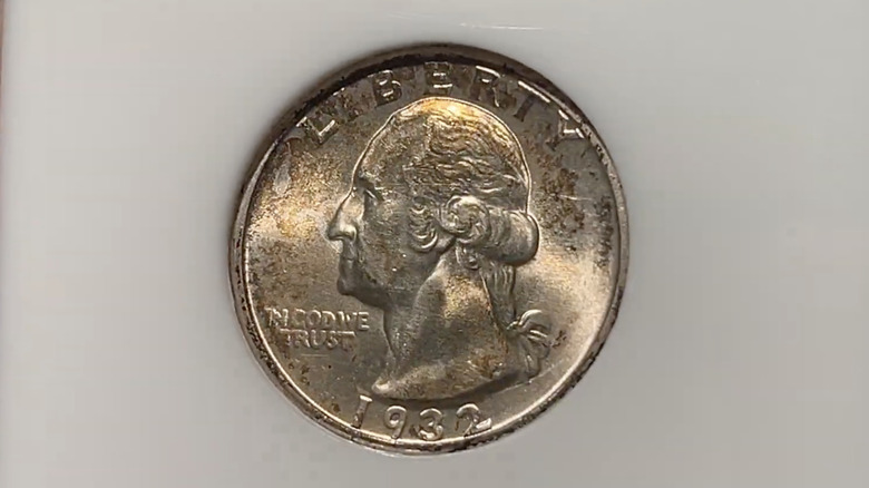 The obverse side of a 1932-D Washington quarter