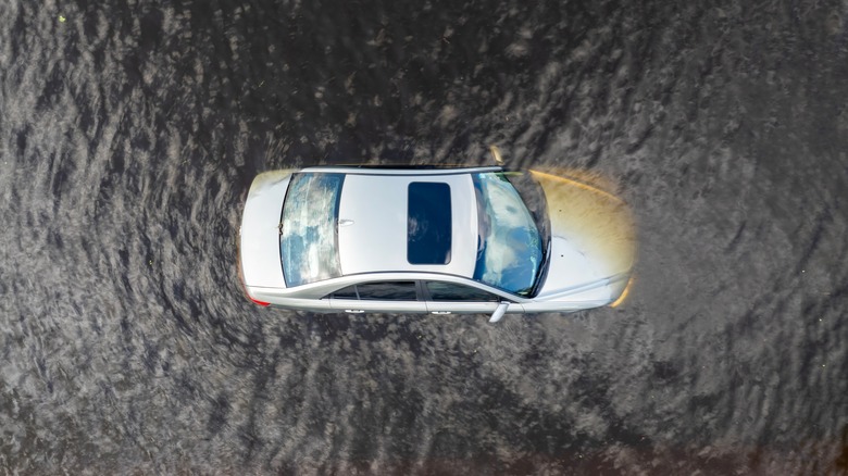 A car submerged in water