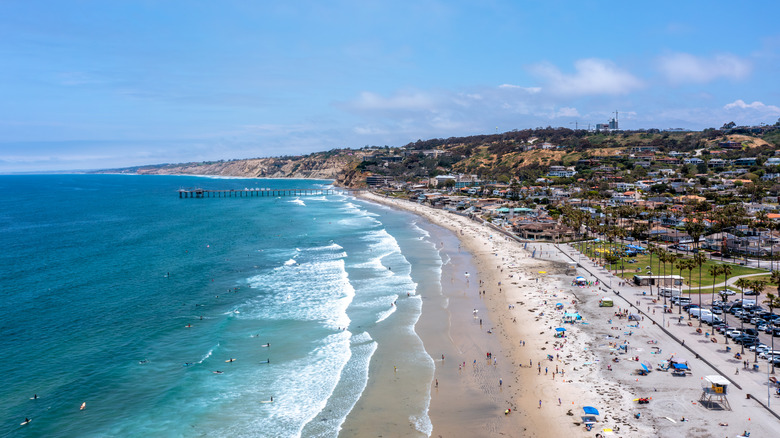 Aerial view of a beach somewhere in California.