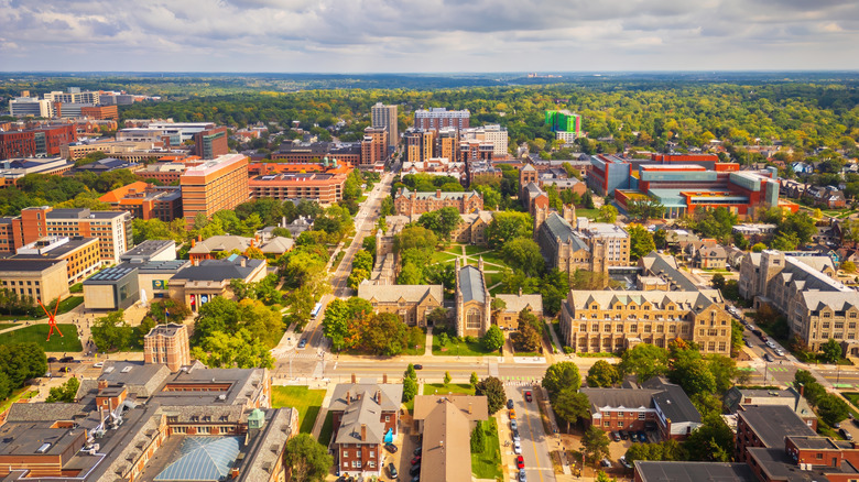 Ann Arbor Michigan college skyline in afternoon