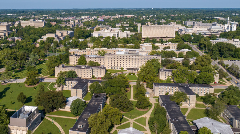 Aerial shot of Indiana University college campus