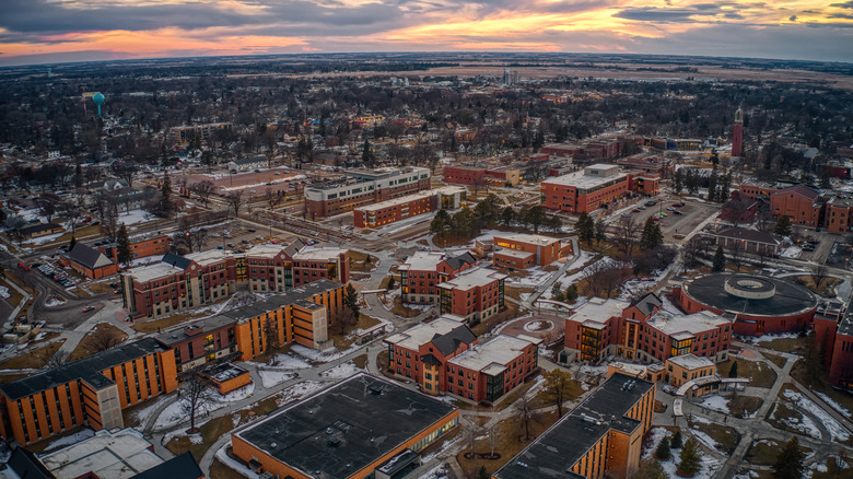Aerial shot of university in Brookings, South Dakota