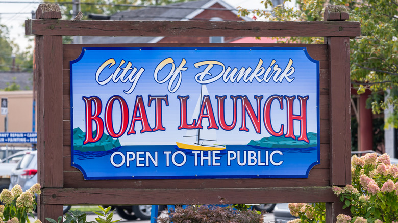 City of Dunkirk signage surronded by flowers