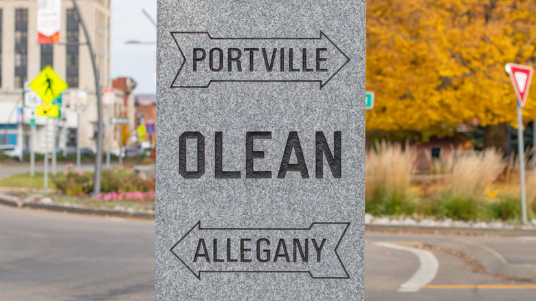 A directional sign in Olean New York