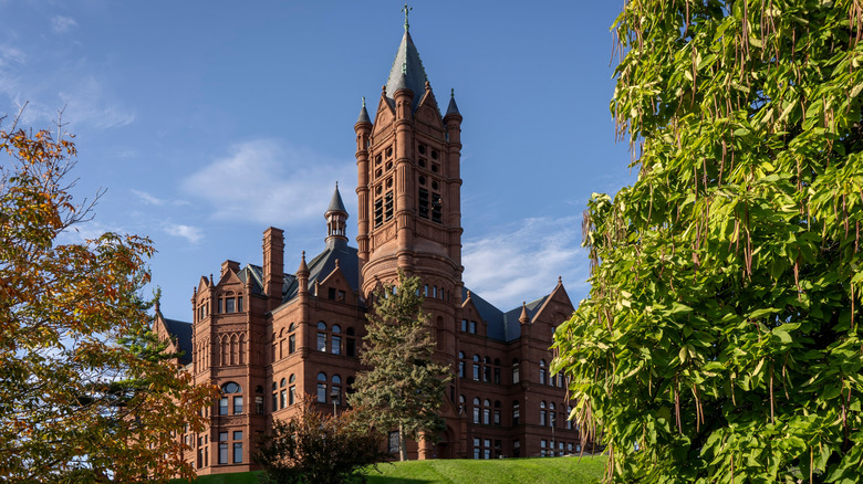 Crouse College on the Syracuse University campus lawn