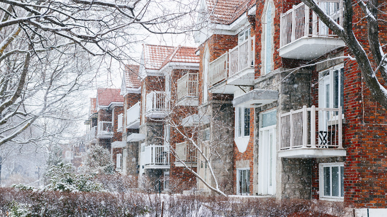 Apartment building in a snowstorm