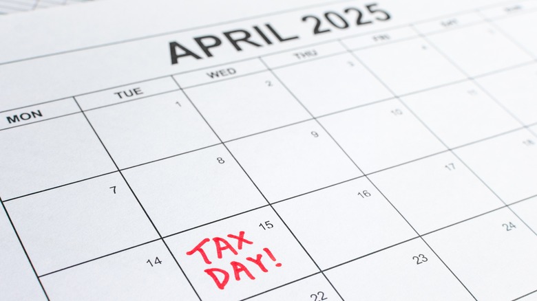 Calendar with April 15th marked as Tax Day