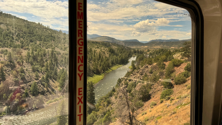 View of gorgeous Glenwood Canopy in Colorado through an Amtrak train window