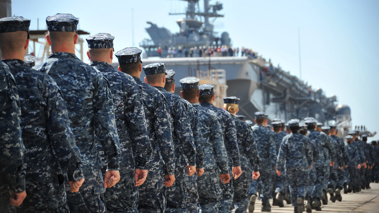American sailors boarding a vessel