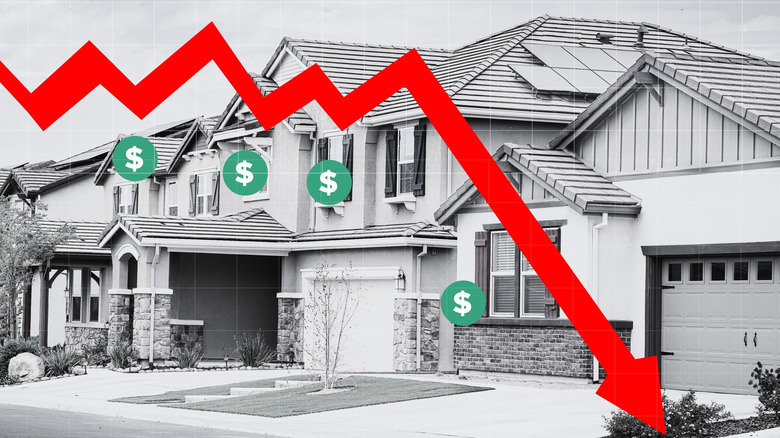 house image with a crashing trend line overlaid