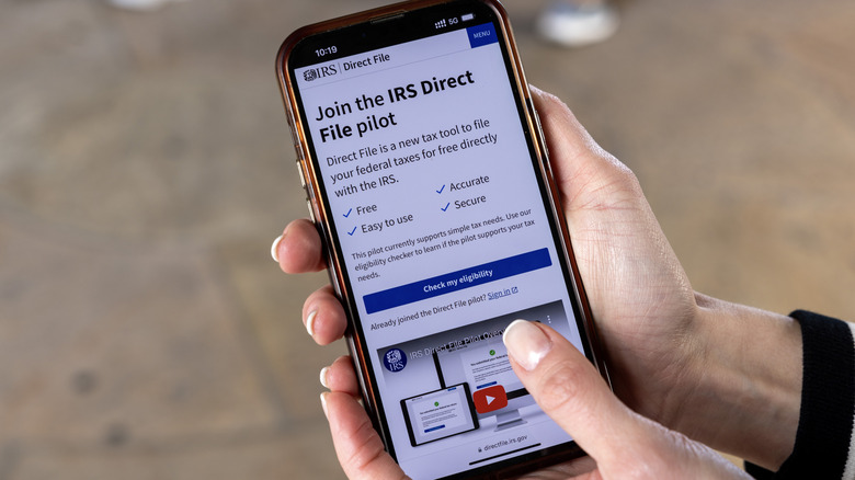 IRS Direct File's pilot app displayed on a smart phone in 2025.