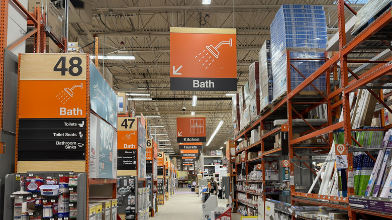 Home Depot shelves full of items
