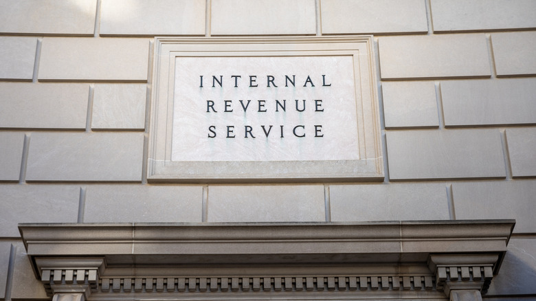 Internal Revenue Service Lettering on side of headquarters in Washington, DC