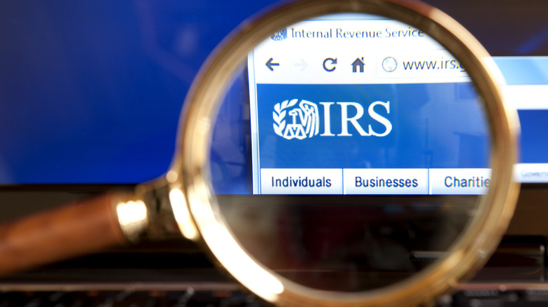 Close-up view of IRS website