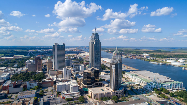 Aerial view of downtown Mobile, Alabama.