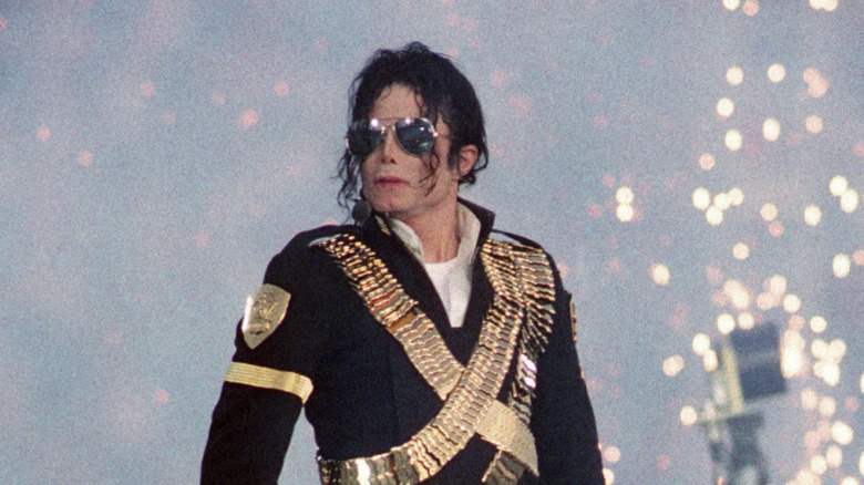 Michael Jackson on stage during Super Bowl performance