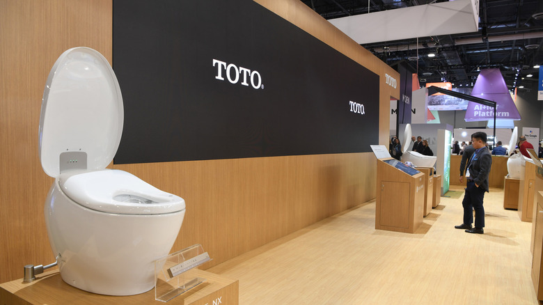 Toto's Neorest NX1 Intelligent Toilet is displayed at a Las Vegas trade show in early 2020.