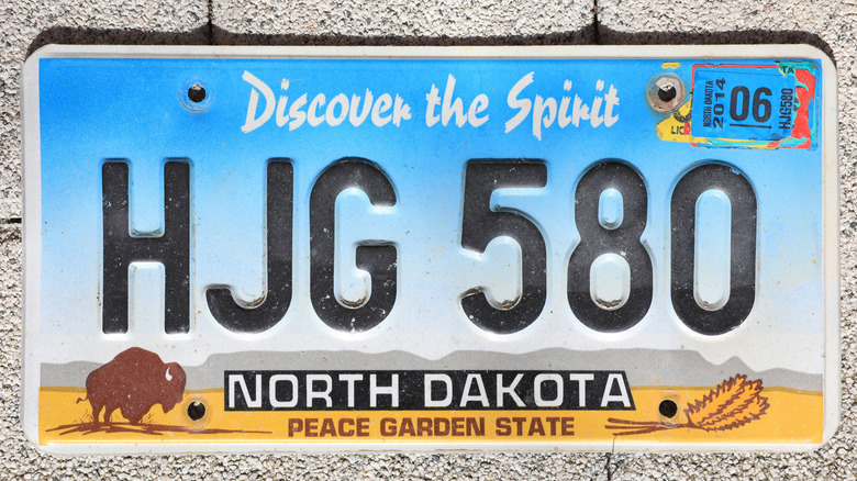 Car license plate of North Dakota, USA, 03-20-2025