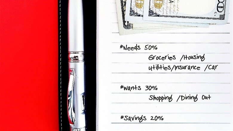 50/30/20 budget rule on notebook