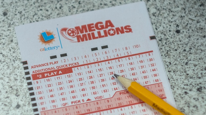 A Mega Millions lottery ticket is seen at a store in Los Angeles