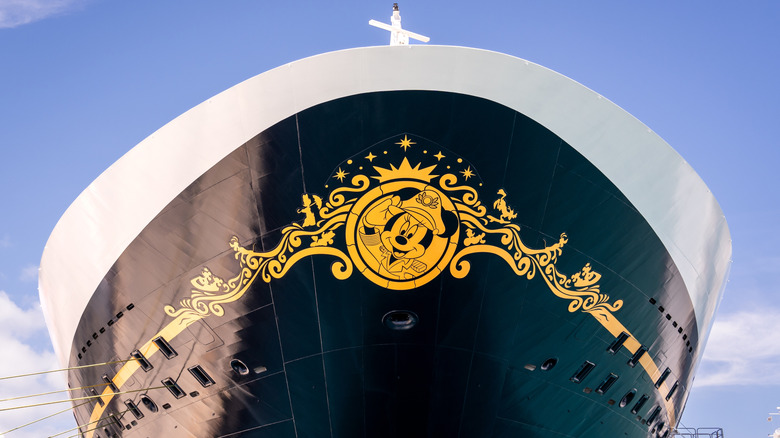 Bow of the Disney Wish cruise ship, the newest ship to join the Disney Cruise Line family.