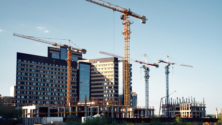 An apartment complex under construction.